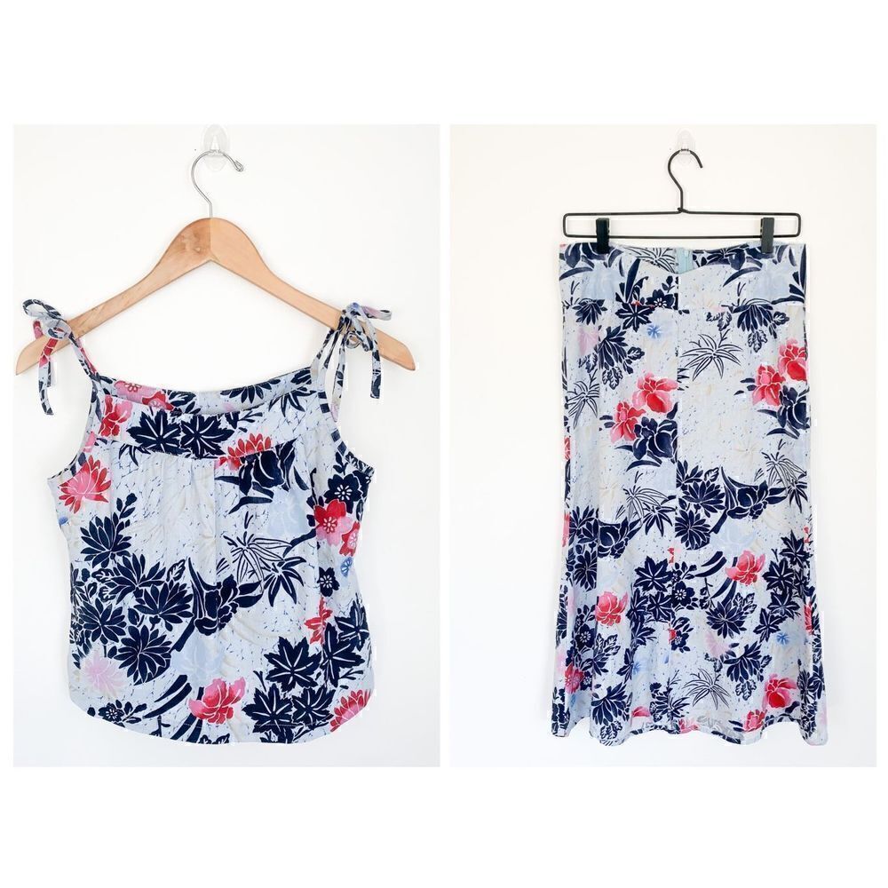 ROXY vintage floral linen blend two piece skirt set